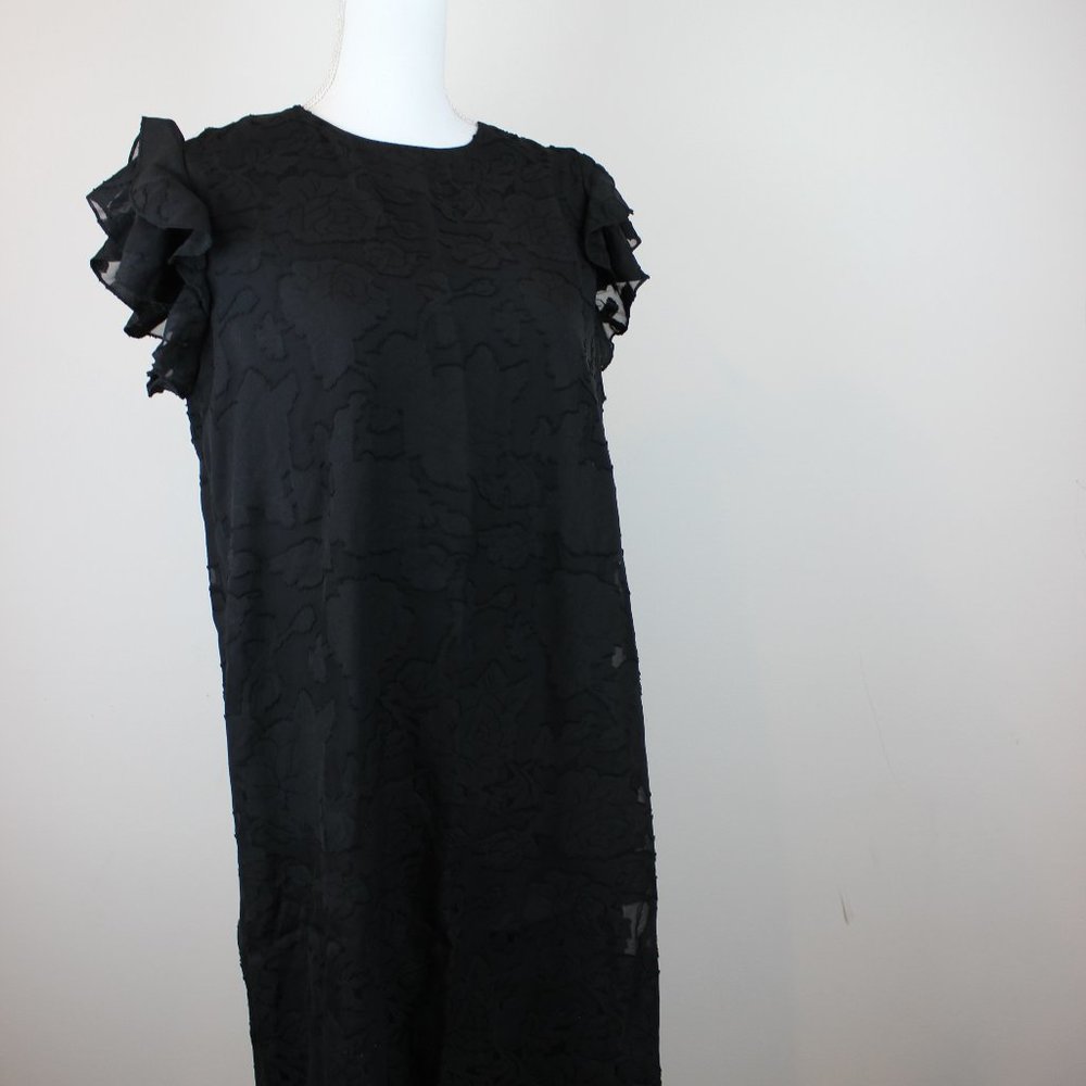 NWOT Zanzea Floral Textured Black Mini Dress Flutter Sleeves Size XL